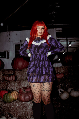 666 Pentagram Print Victorian Lace Dress