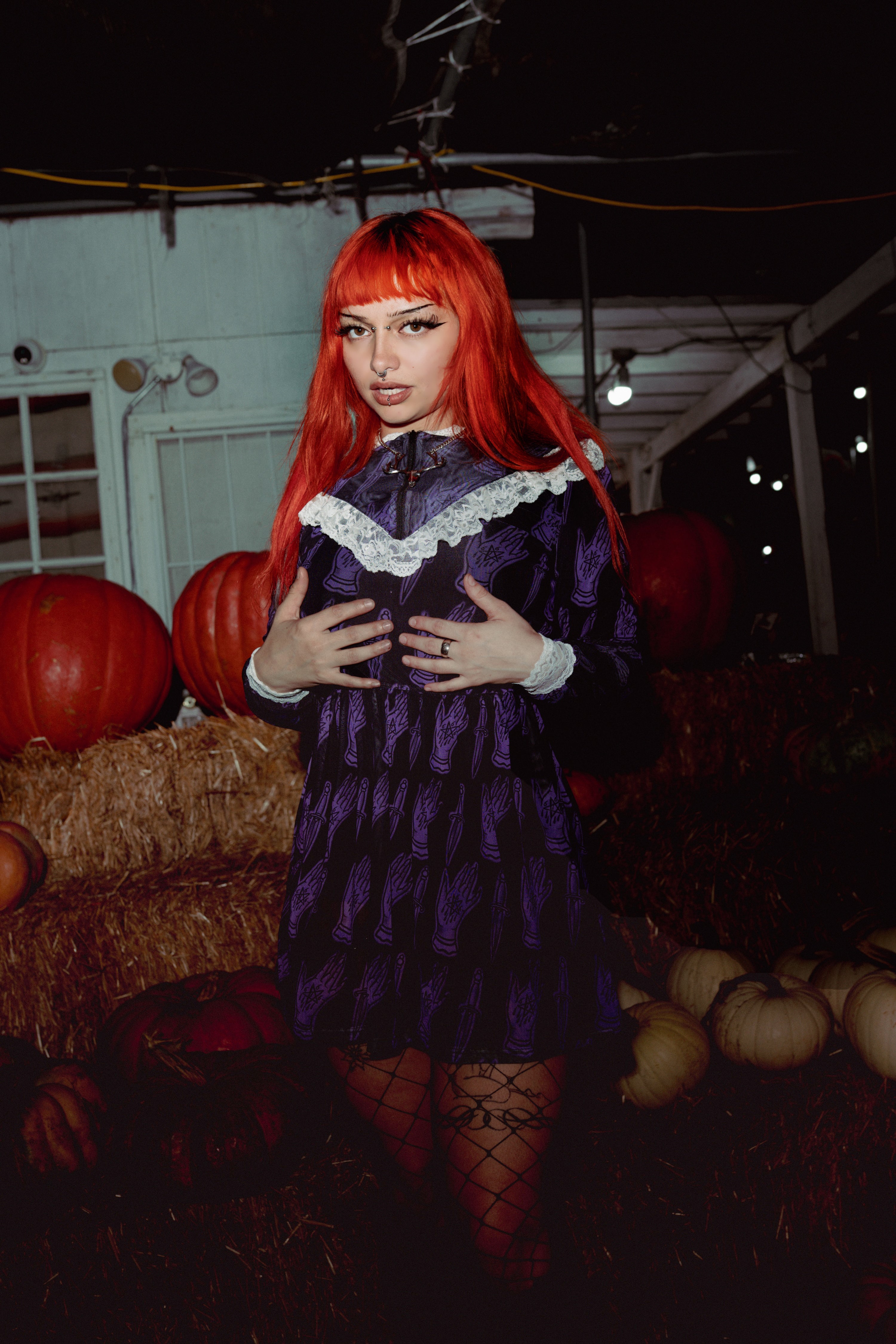 victorian lace dress 666 Pentagram Print Victorian Lace Dress, M
