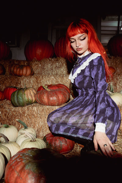 666 Pentagram Print Victorian Lace Dress