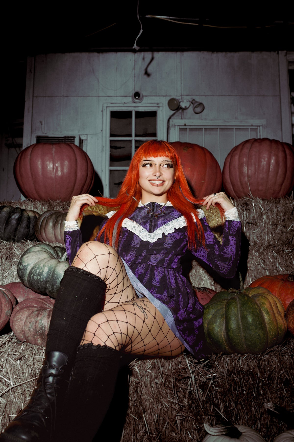666 Pentagram Print Victorian Lace Dress