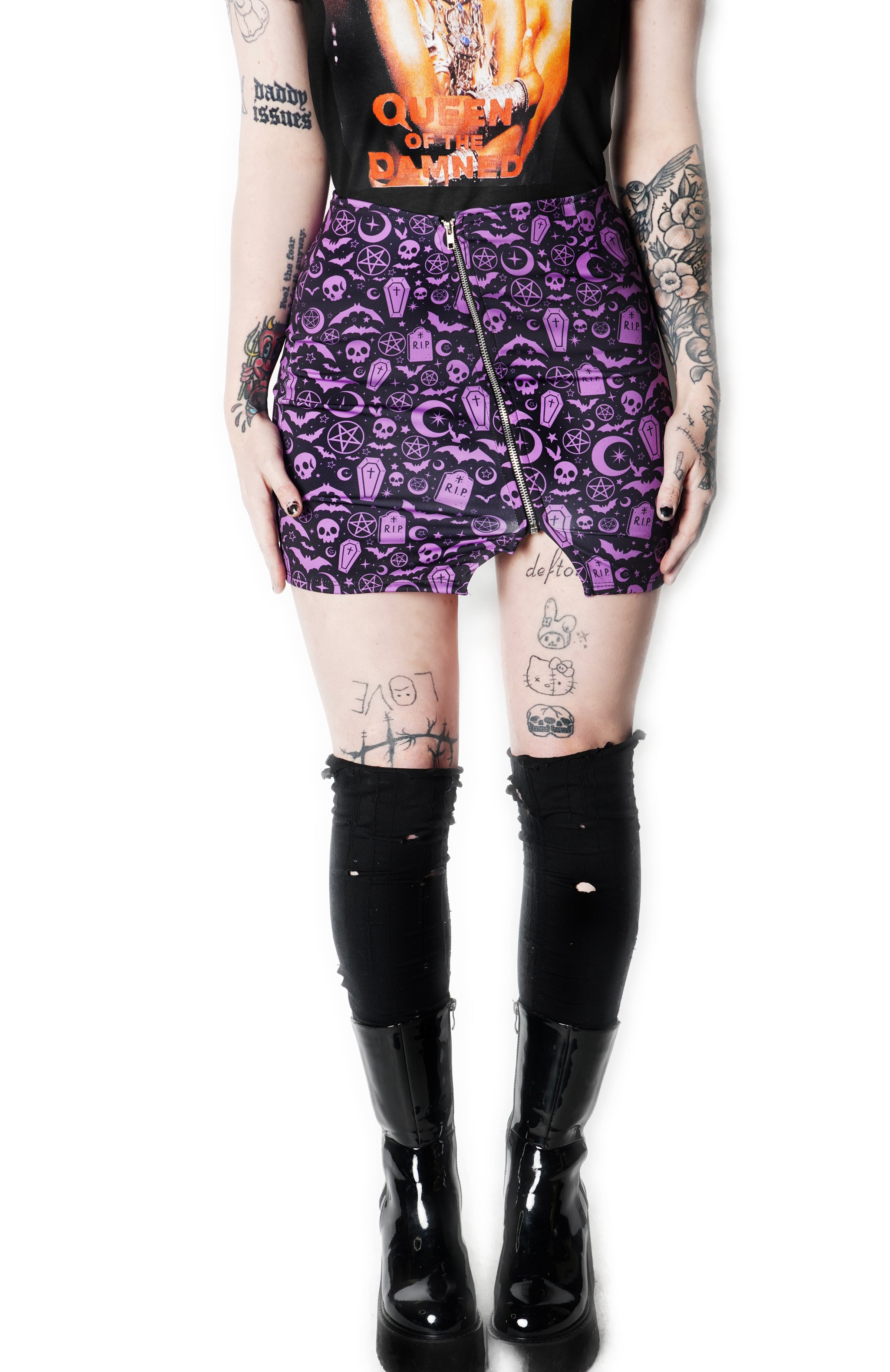Witchy Print Mini Zip Skirt