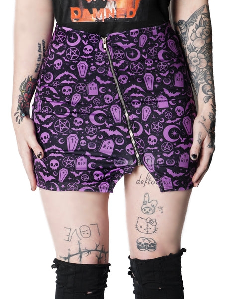 Witchy Print Mini Zip Skirt