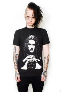 black tee with Peter Steele holding skull