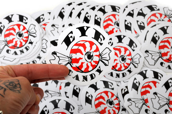 Vinyl sticker with Eyecandy company logo and "EYECANDY" written in black
