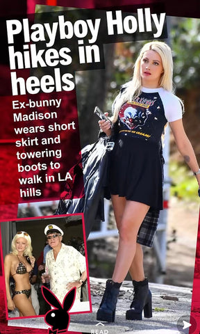 Black baby doll dress with white short sleeves and white trim neckline. Features image of evil clown face with popcorn around him. Inscription reads "Killer Klowns" in red "From Outer Space" in blue and "In Space No One Can Eat Ice Cream!" in yellow.