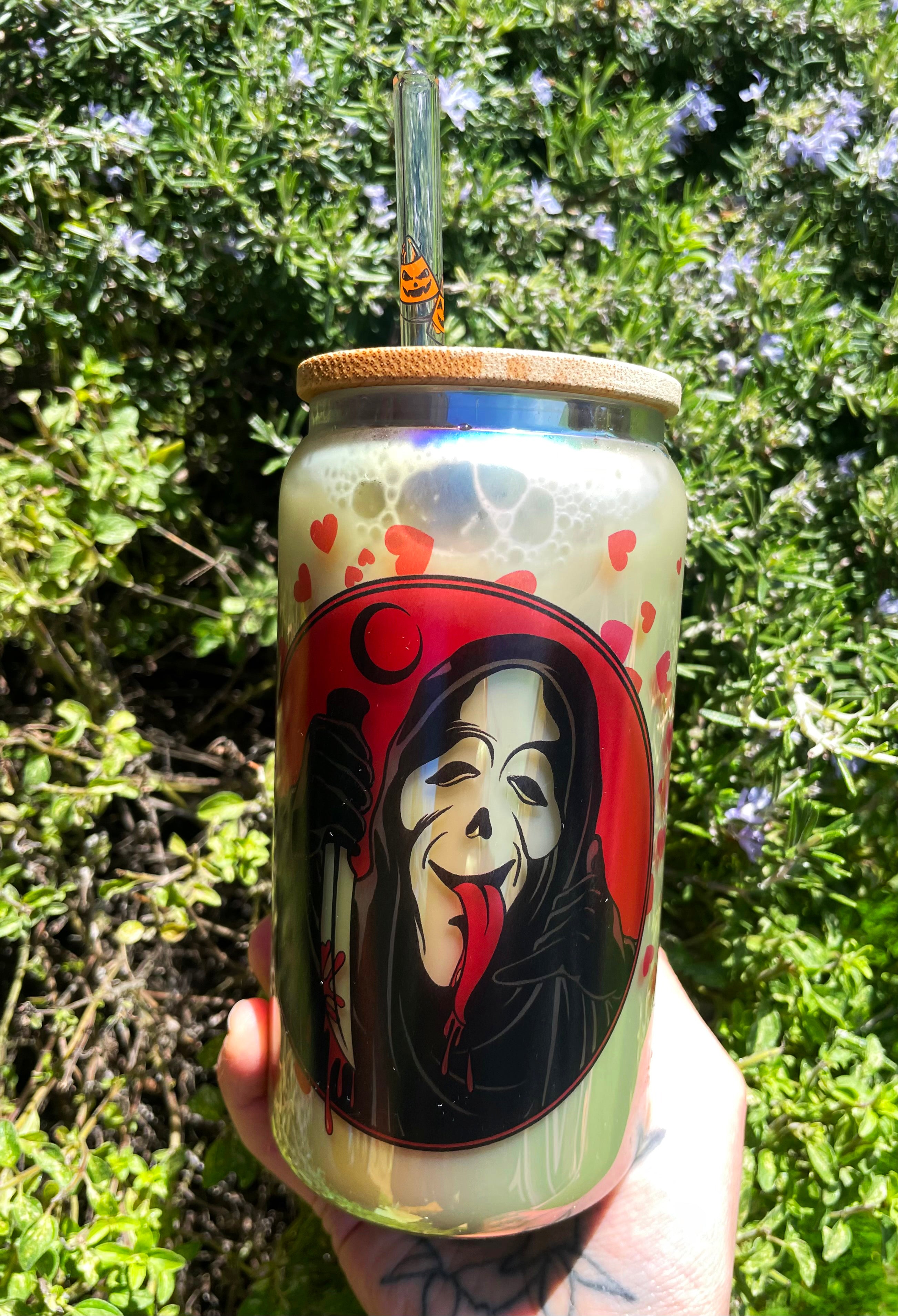 Holographic Ghostface Glass Tumbler Cup