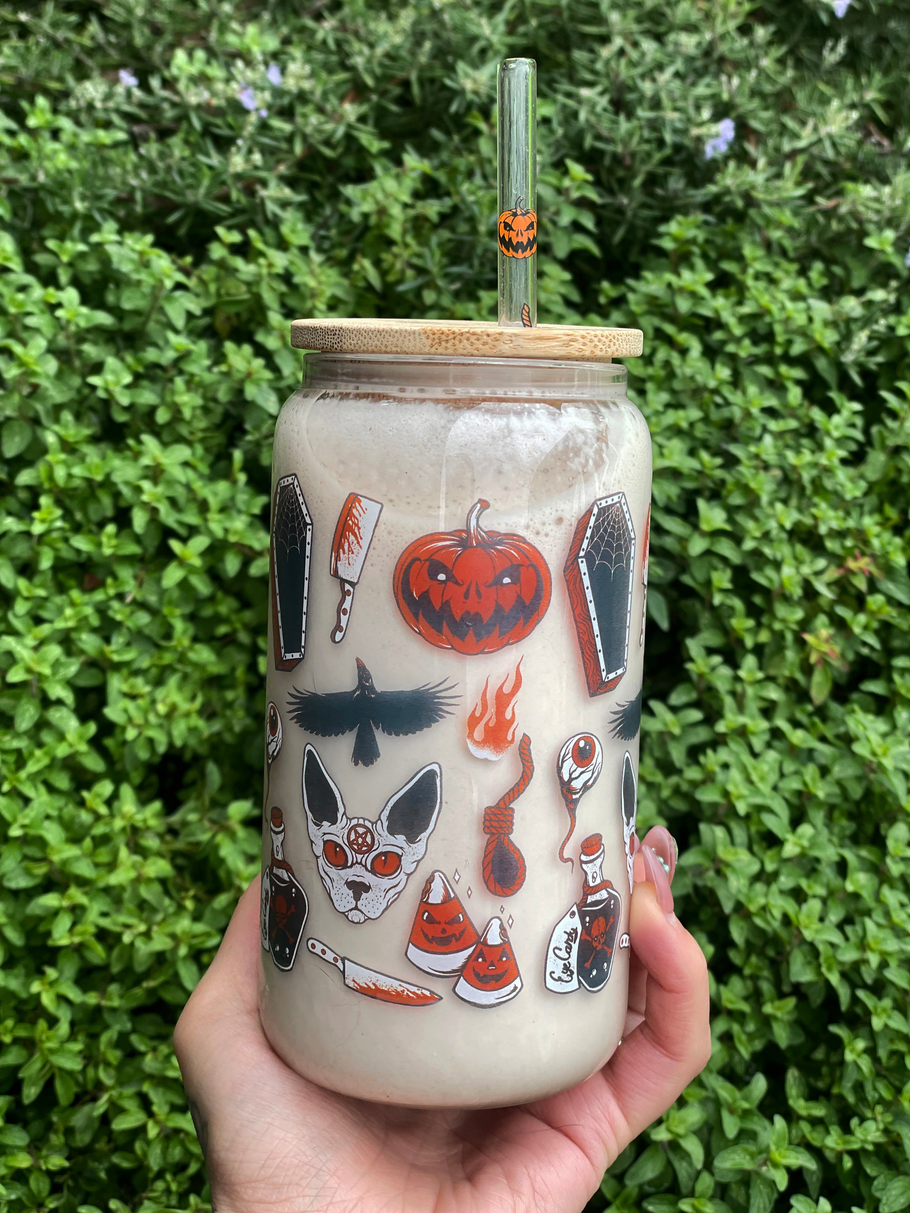 Halloween Print Glass Tumbler Cup