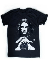 black tee with Peter Steele holding skull