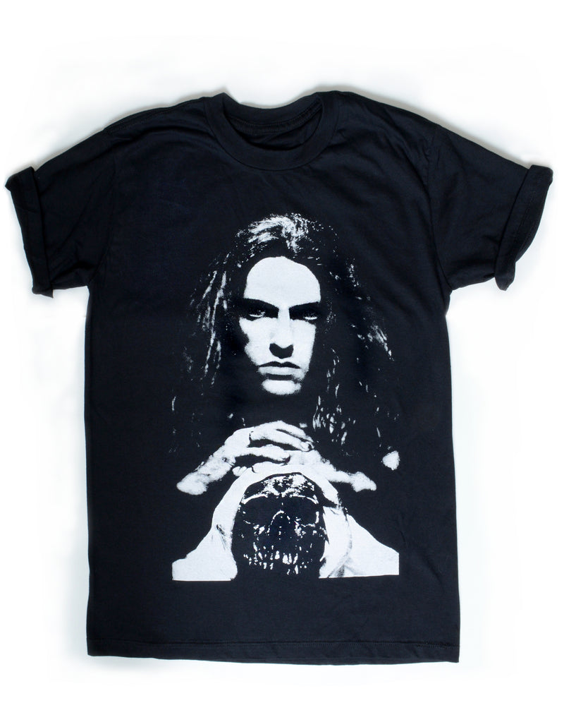 black tee with Peter Steele holding skull