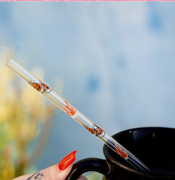 Candy corn and fire flames glass straw.