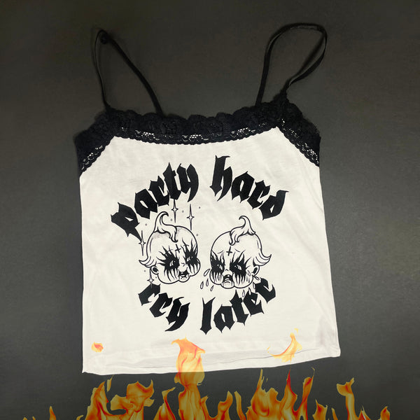 Party Hard Kewpie (Cropped) Lace Tank